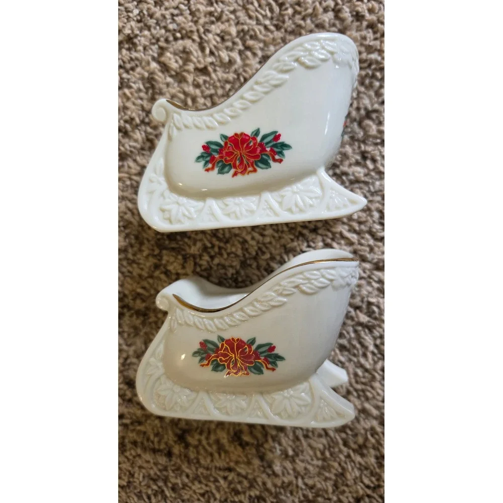 Vintsge‎ Princess House Exclusive Christmas Sleigh Taper Candle Holders With Box